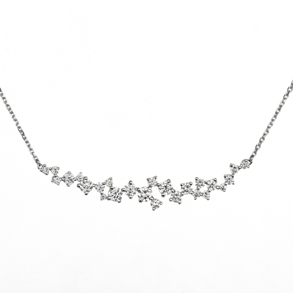 Scattered Diamond Bar Necklace in 14k White Gold