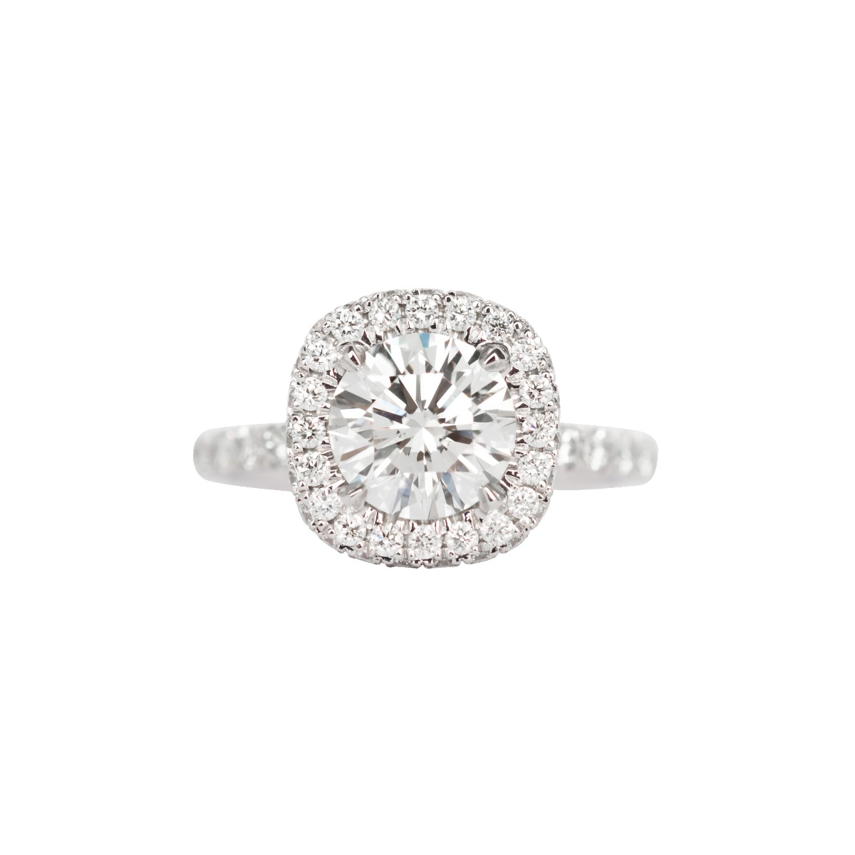 Cushion Halo Setting With Diamonds Up & Out Round Center In White Gold