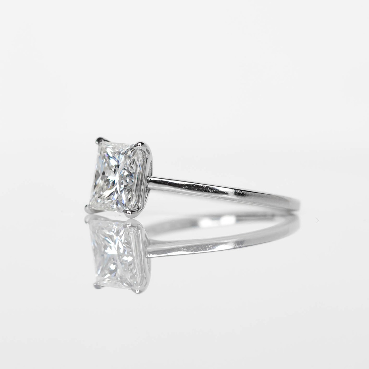DBK Classic Solitaire Setting For Princess Cut Center Stone in White Gold
